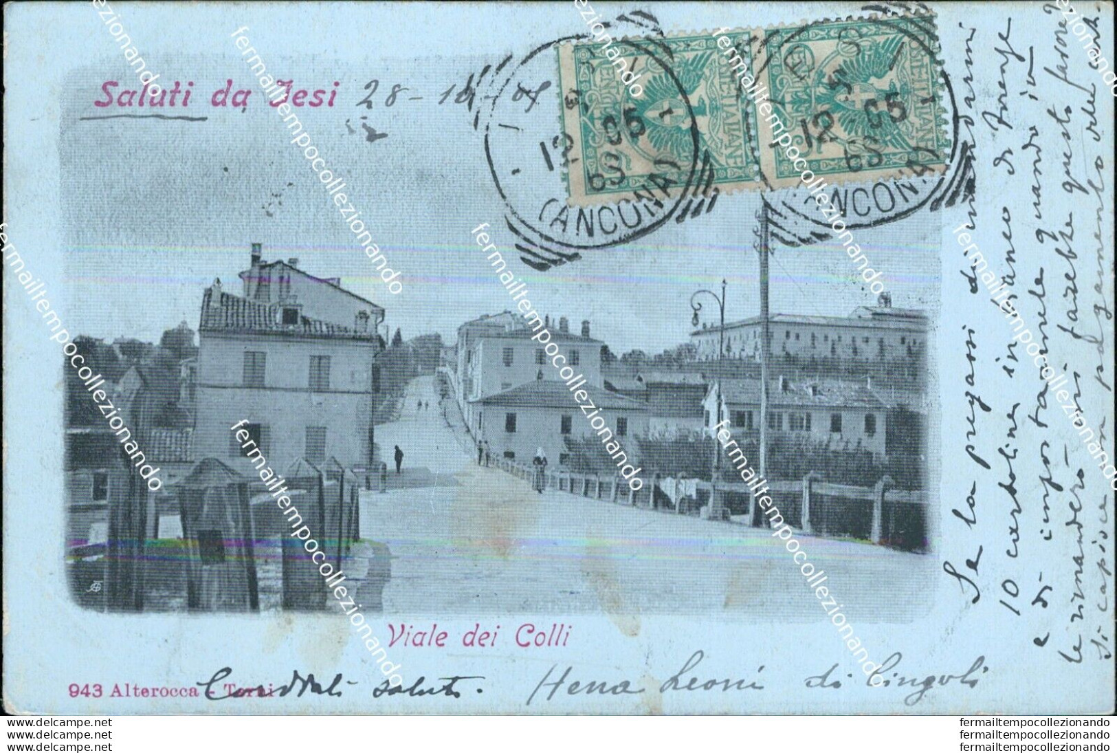 Az526 Cartolina Saluti Da Jesi Viale Dei Colli Ancona Marche 1905 Bella!! - Ancona