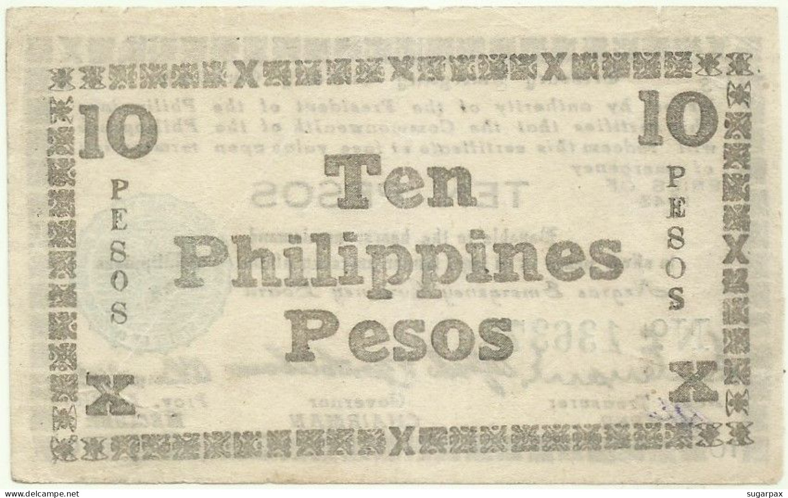 PHILIPPINES - 10 Pesos - 1943 - Pick S 663 - Serie B3 - Negros Emergency Currency Board - Philippines