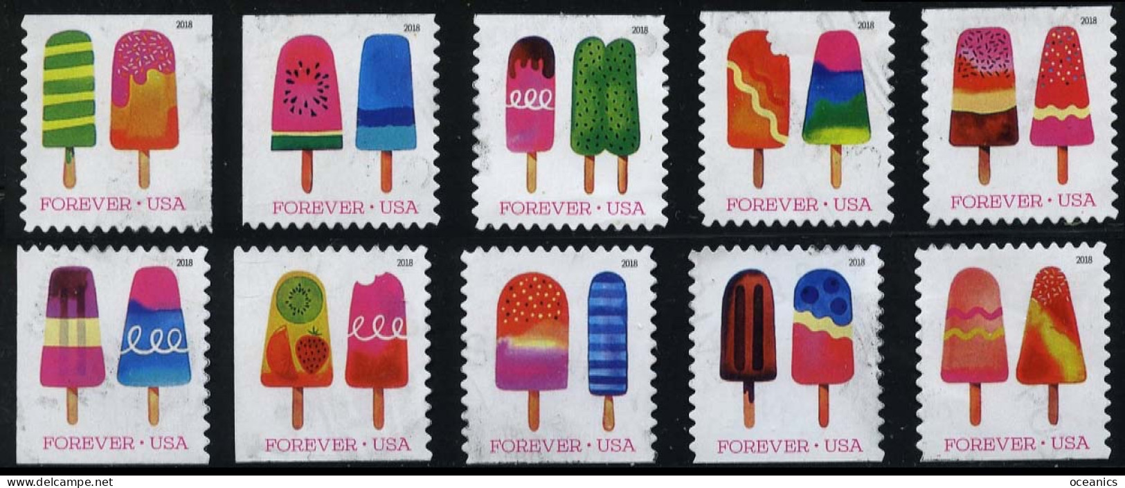 Etats-Unis / United States (Scott No.5285-94 - Frozen Treats) (o) Set Of 10 Very Light Cancels - Gebraucht