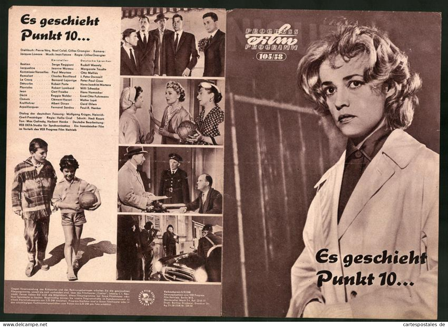 Filmprogramm PFP Nr. 105 /58, Es Geschieht Punkt 10., Serge Reggiani, Jeanne Moreau, Regie Gilles Grangier  - Magazines