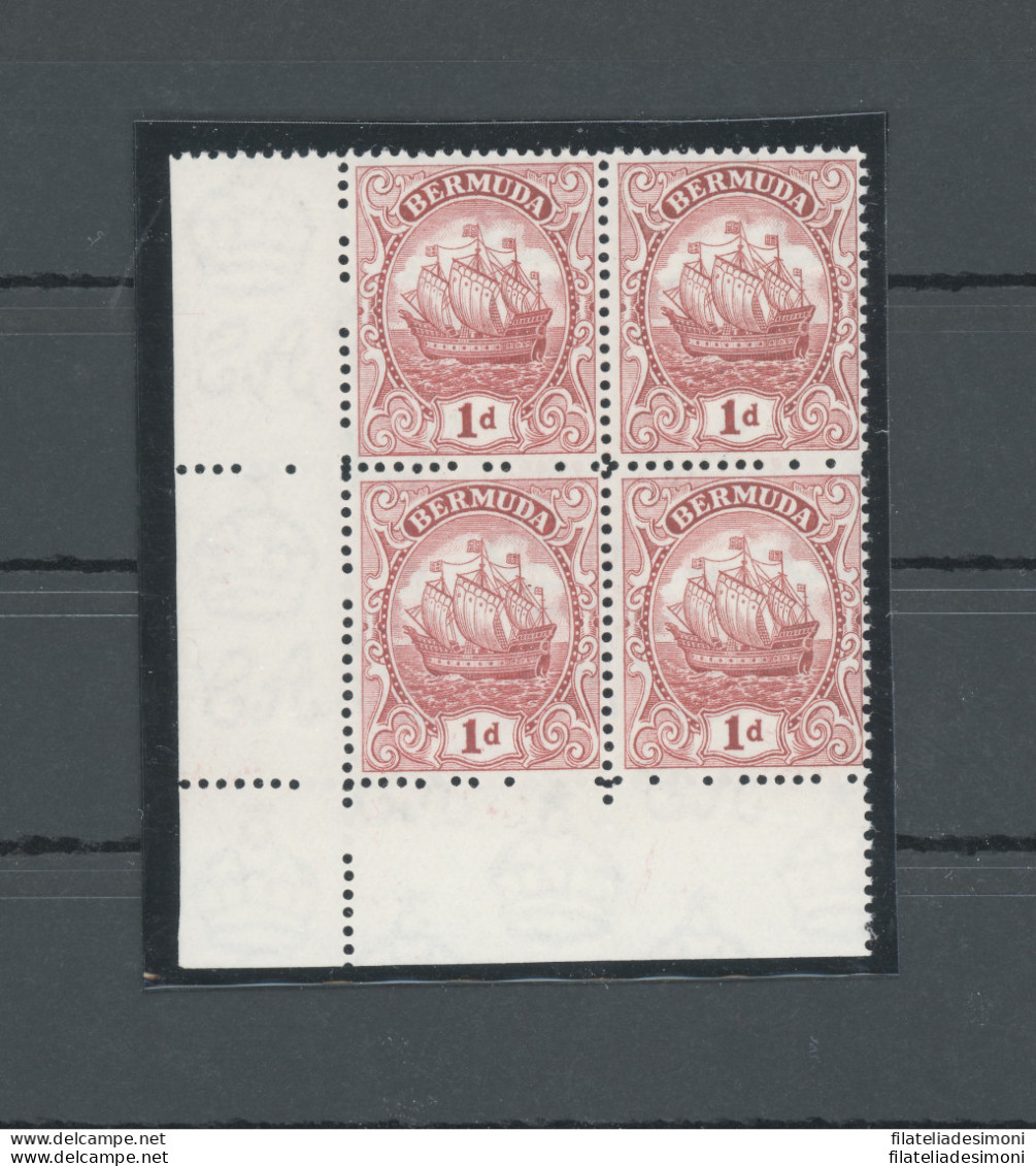 1922-34 BERMUDA, Stanley Gibbons N. 78 - 1d. Scarlet - Blocco Di Quattro - MNH** - Andere & Zonder Classificatie