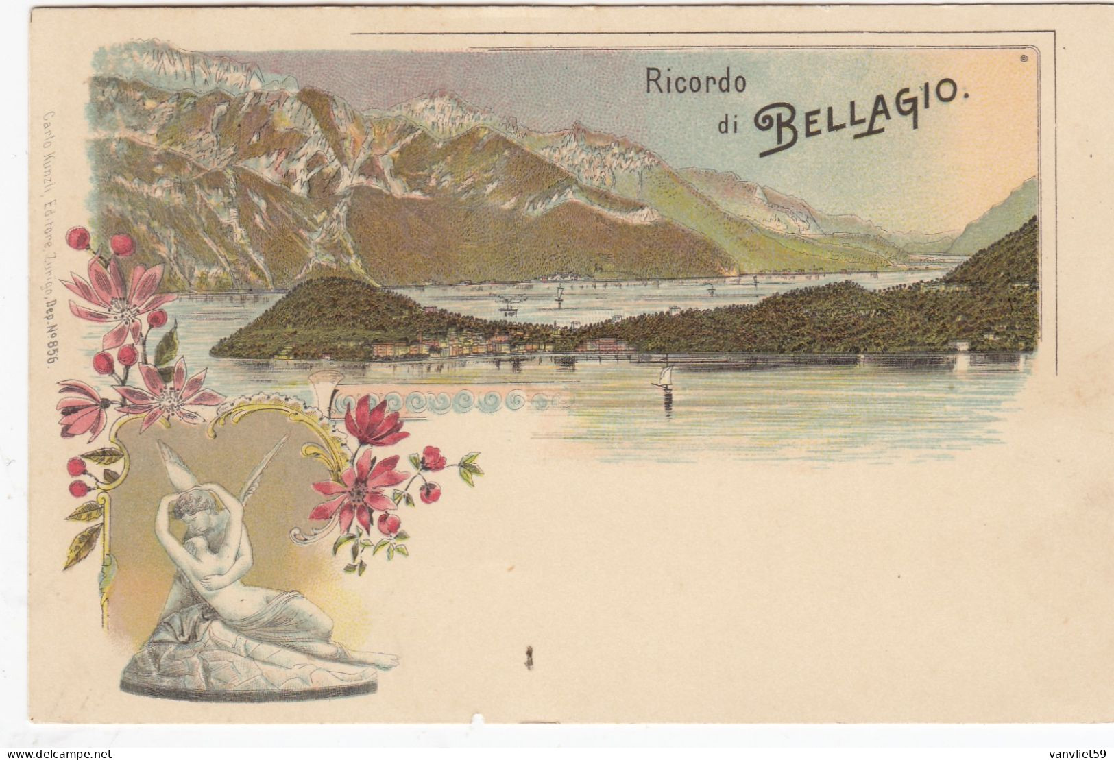 BELLAGIO-COMO-LAGO DI COMO-RICORDO  DI..-GRUSS AUS-MULTIVEDUTE- CARTOLINA LITHO-NON VIAGGIATA 1900-1904-RETRO INDIVISO - Como