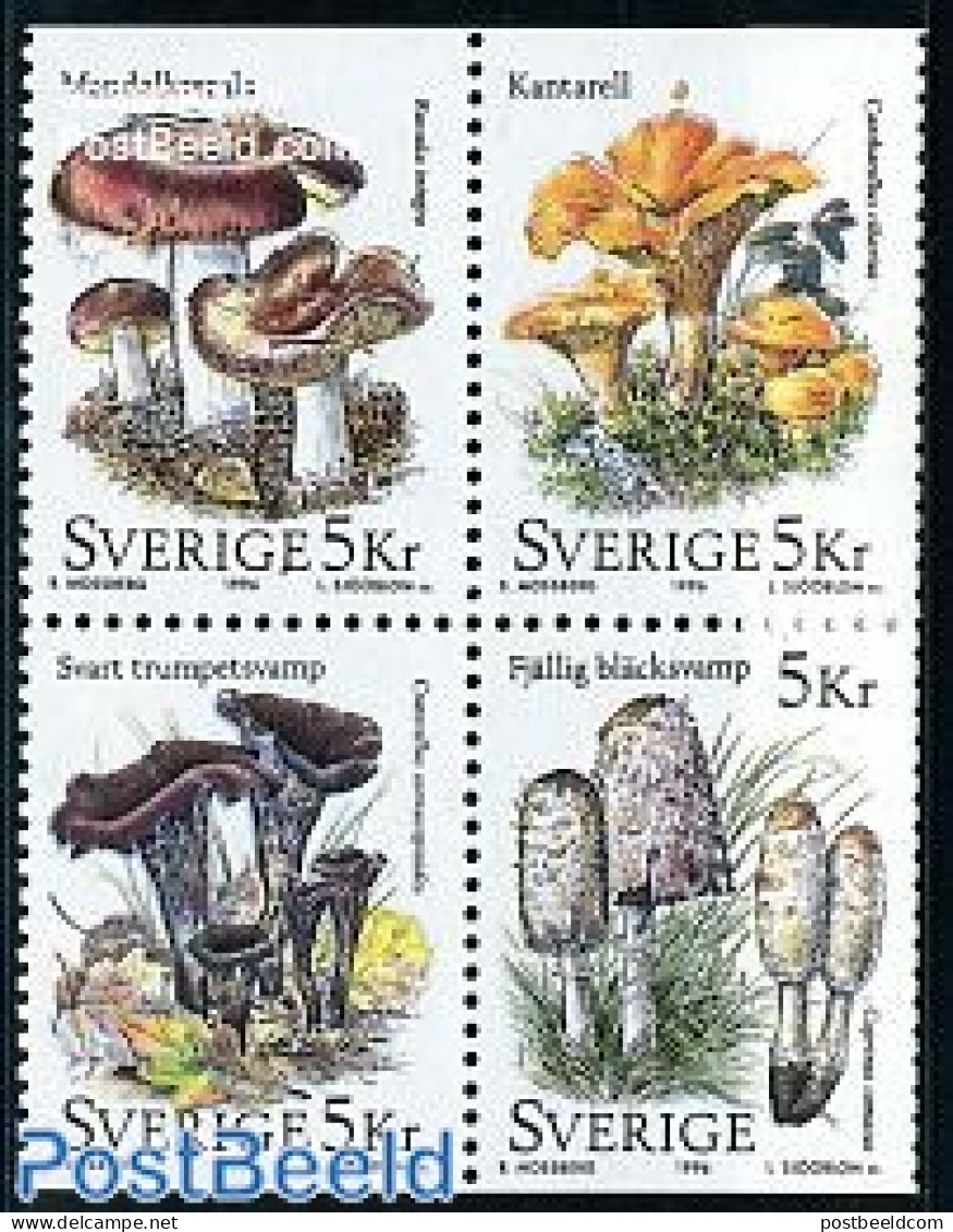 Sweden 1996 Mushrooms 4v [+], Mint NH, Nature - Mushrooms - Neufs