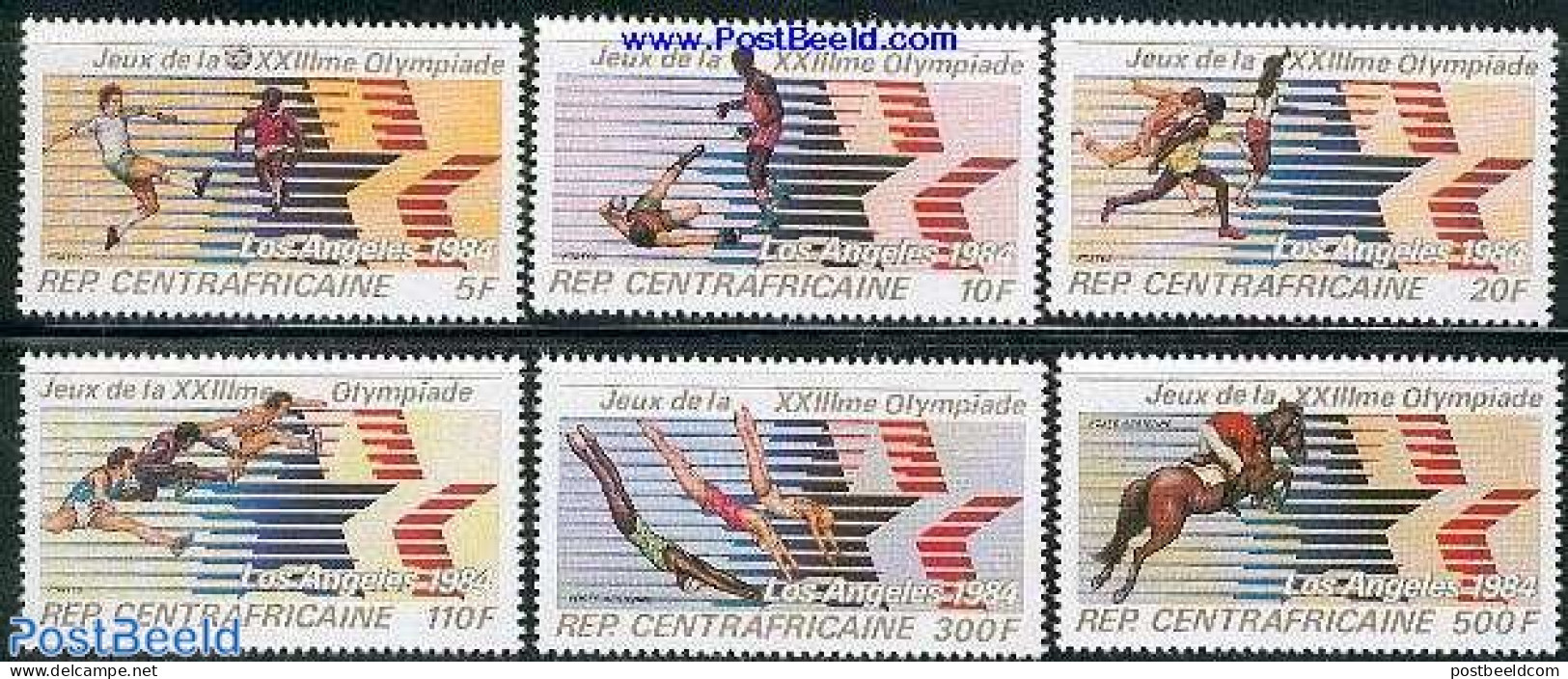 Central Africa 1982 Olympic Games Los Angeles 6v, Mint NH, Nature - Sport - Horses - Athletics - Football - Olympic Ga.. - Leichtathletik