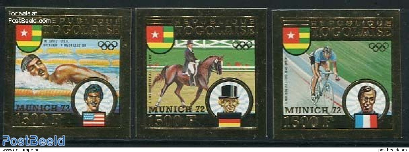 Togo 1973 Olympic Winners 3v Imperforated, Mint NH, Nature - Sport - Horses - Cycling - Olympic Games - Swimming - Cyclisme
