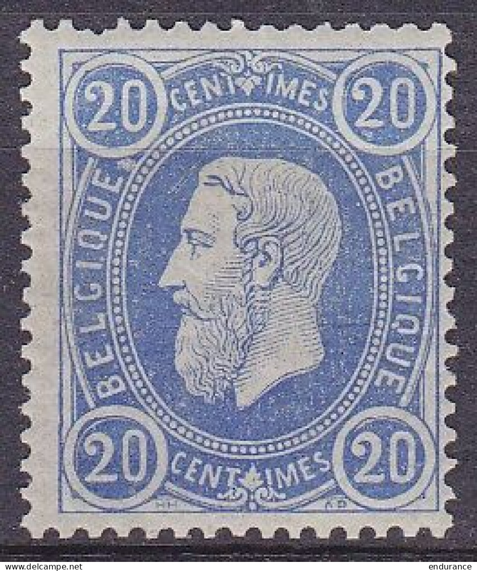 Belgique - N°31 * 20c Léopold II Bleu 1870 - Voir Scans - Dent Manqunate Sur Le Dessus - 1869-1883 Leopold II.