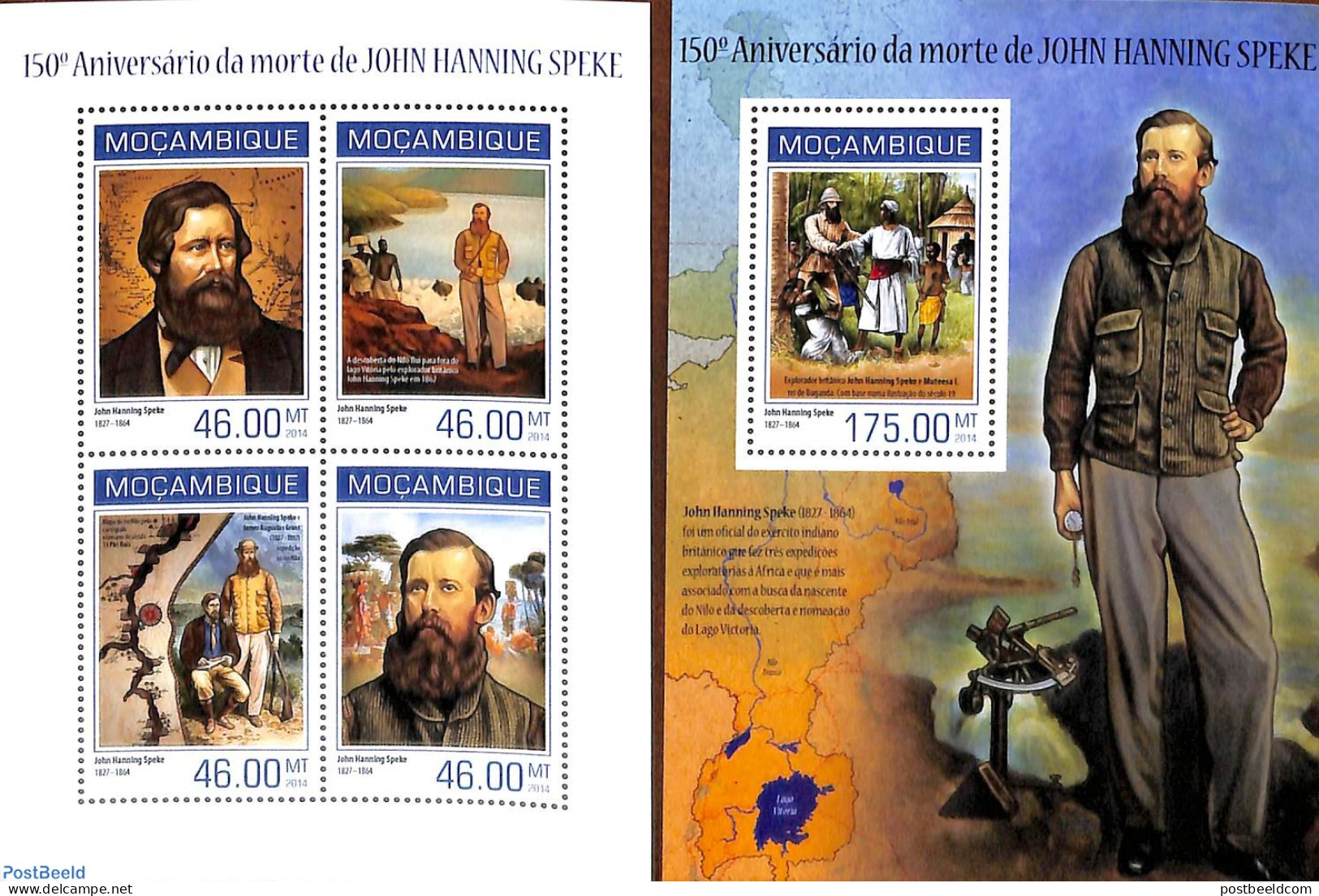 Mozambique 2014 John Hanning Speke 2 S/s, Mint NH, History - Various - Explorers - Maps - Explorateurs