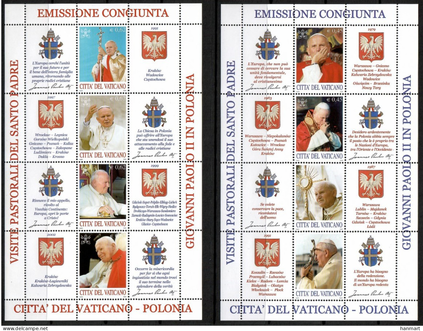 Vatican City 2004 Mi Sheet 1474-1481 MNH  (ZE2 VTCark1474-1481) - Papes