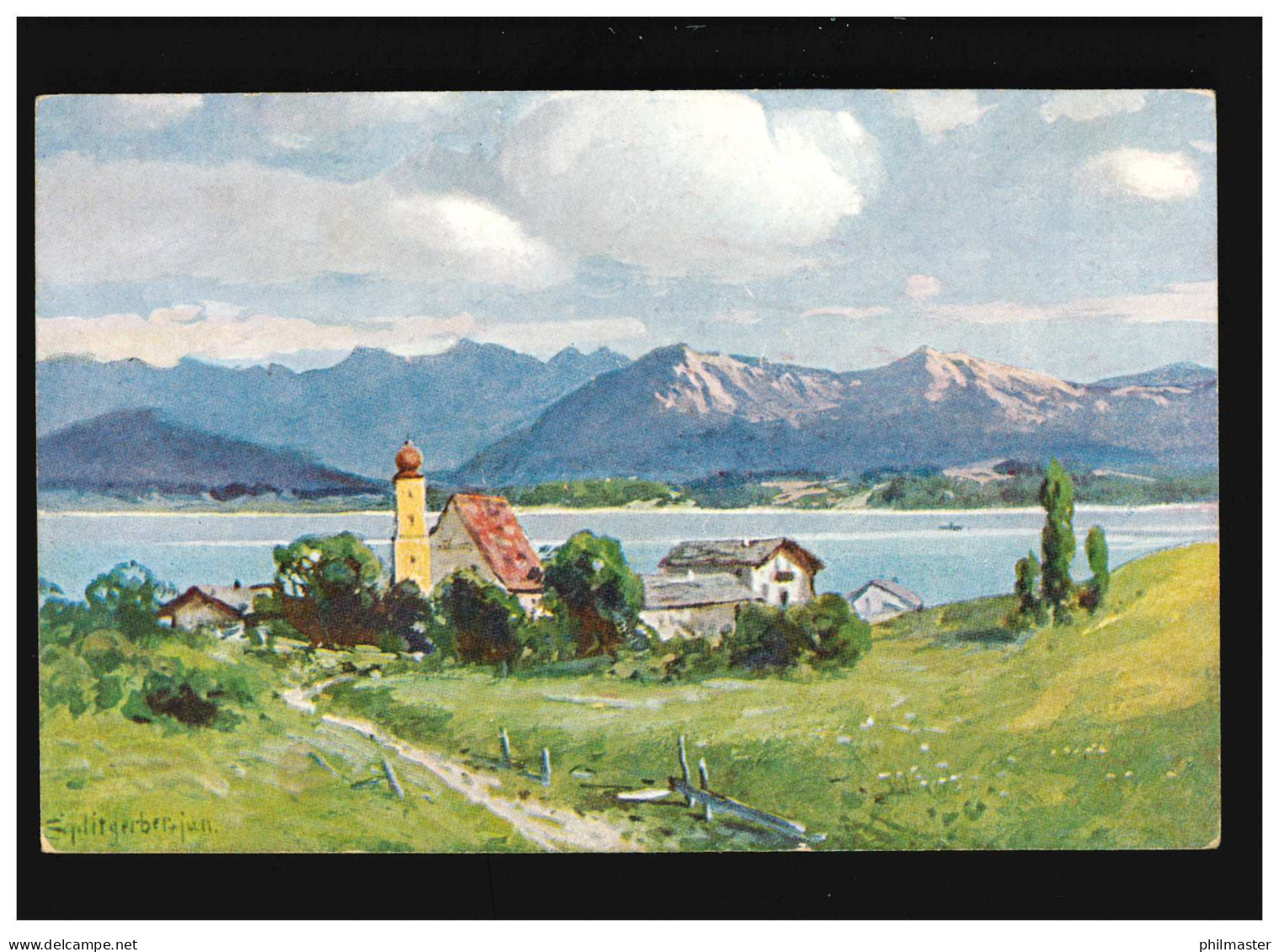 Landwirtschaft Bauernhäuser Dorf Kirche See Gebirge Weiden Panorama, Ungebraucht - Other & Unclassified