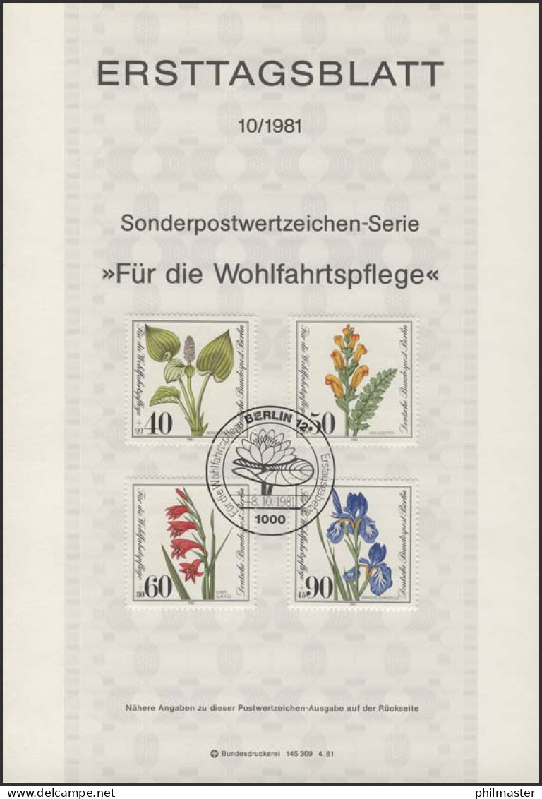 ETB 10/1981 Wofa, Moor-, Sumpfwiesen-, Wasserpflanzen - 1st Day – FDC (sheets)