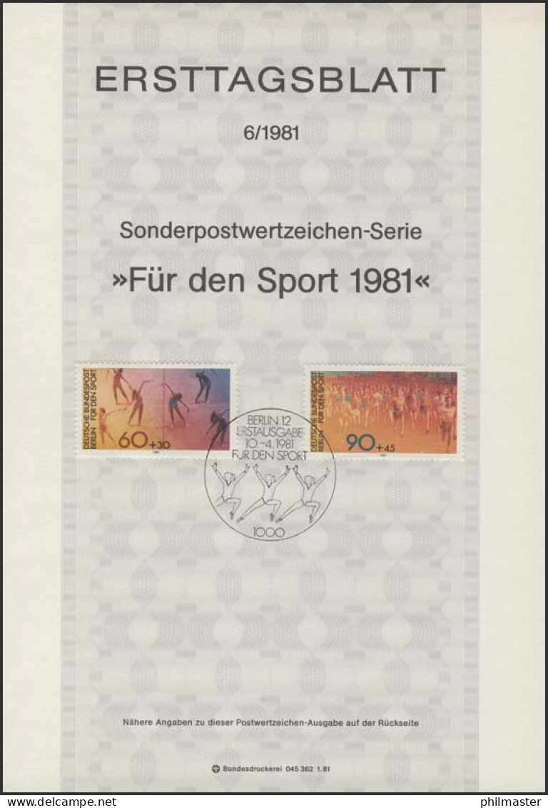 ETB 06/1981 Sport, Gymnastik, Volkslauf - 1st Day – FDC (sheets)