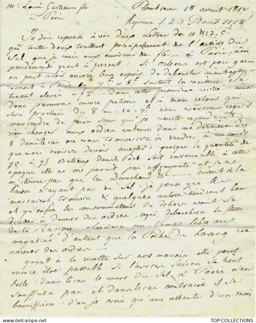 1812 . De Plombières  Les Bains Vosges (88) Pour Froust Fils Ainé 3 Rue Des Deux Boules Paris VENTE DE SEL MARAIS  PARIS - 1800 – 1899