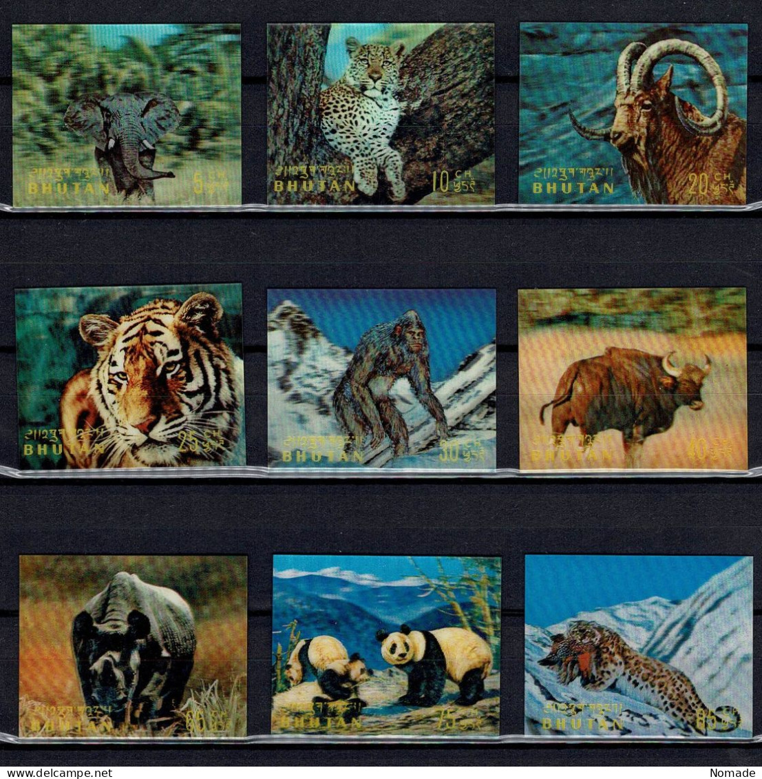 Bhoutan 272/280 Animaux Sauvages MNH** Timbres Non Dentelé 3D Cote 18,5 € - Bhutan