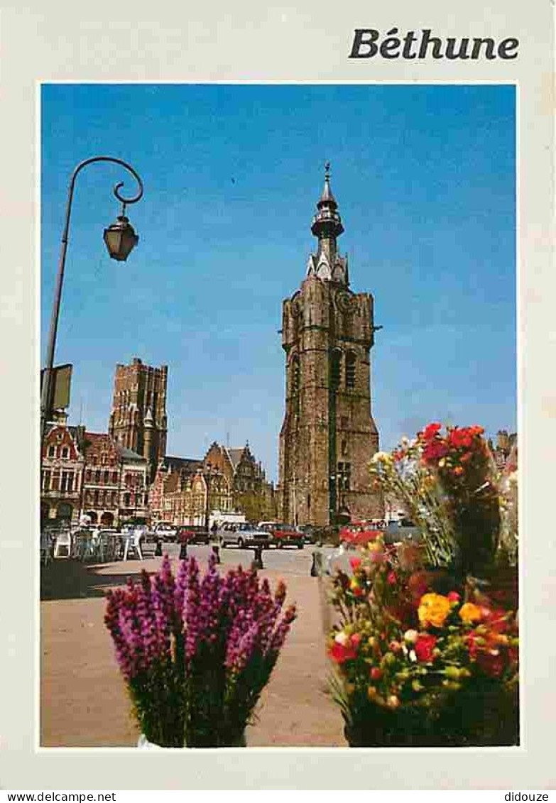 62 - Béthune - La Grand'Place - Le Beffroi - Automobiles - Fleurs - Flamme Postale - CPM - Voir Scans Recto-Verso - Bethune