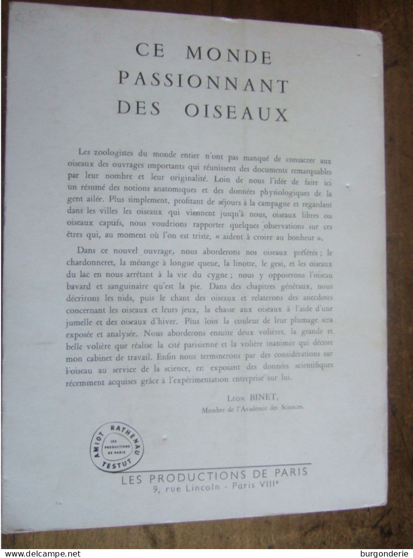 CE MONDE PASSIONNANT DES OISEAUX / Pr LEON BINET - Wetenschap