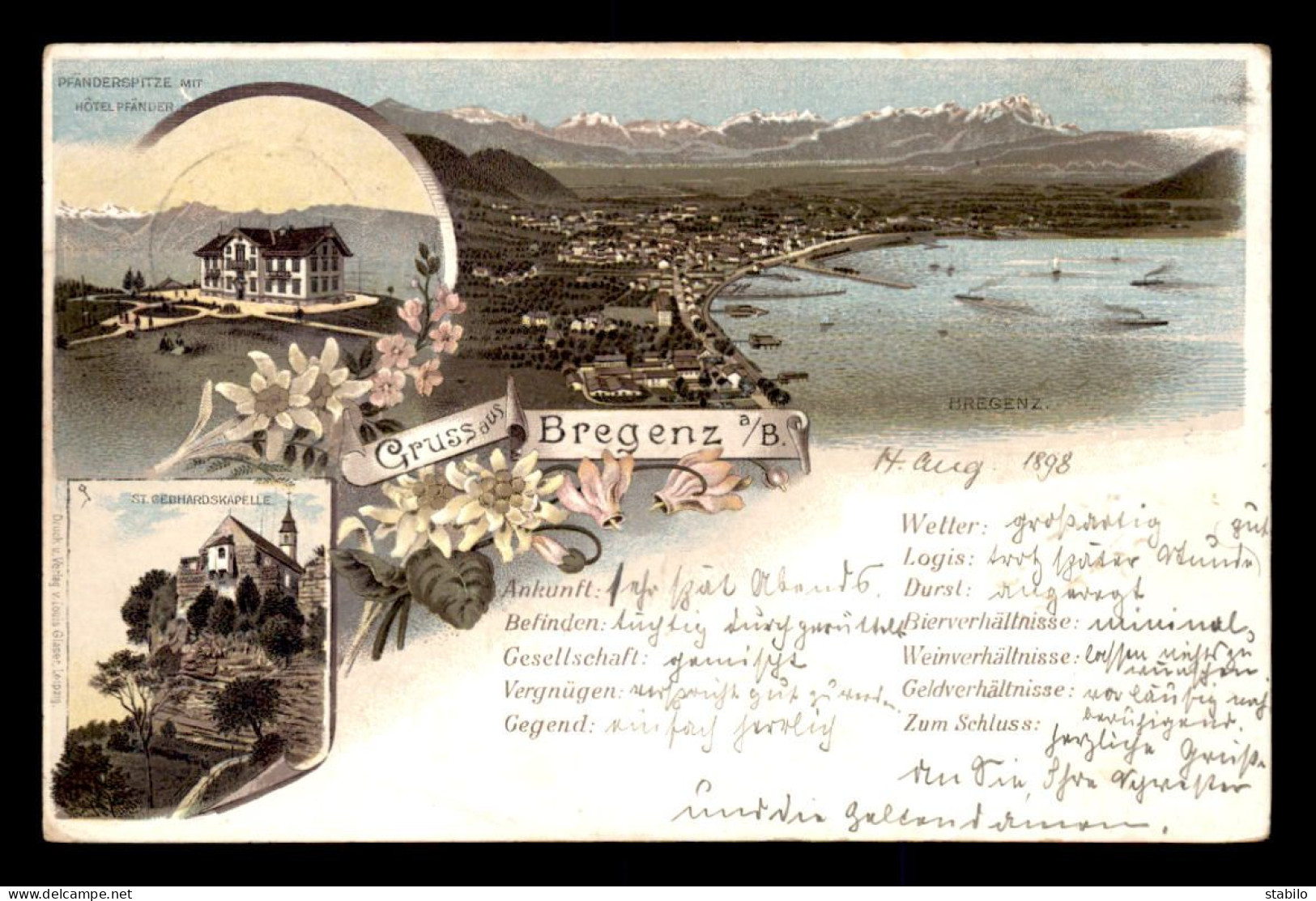 AUTRICHE - BREGENZ - CARTE LITHOGRAPHIQUE GRUSS - Bregenz