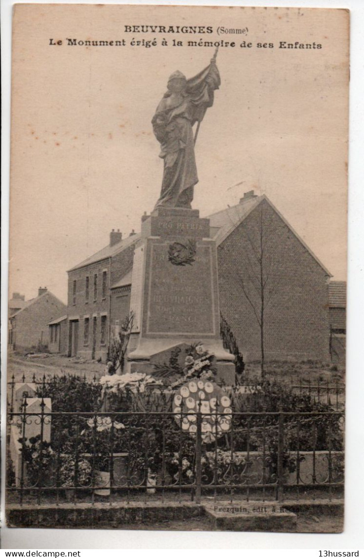 Carte Postale Ancienne Beuvraignes - Le Monument érigé à La Mémoire De Ses Enfants - Monument Aux Morts - Beuvraignes