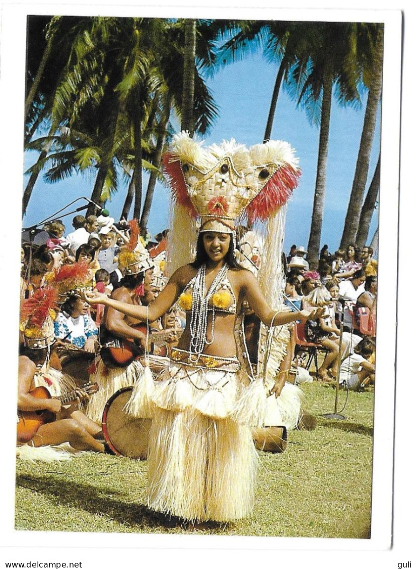 Polynésie Française- CARTE DOUBLE La Orana Bonne Année  Danseuse  Danse Dance Dancer  (coiffe Costume Vahiné)*PRIX  FIXE - Polynésie Française