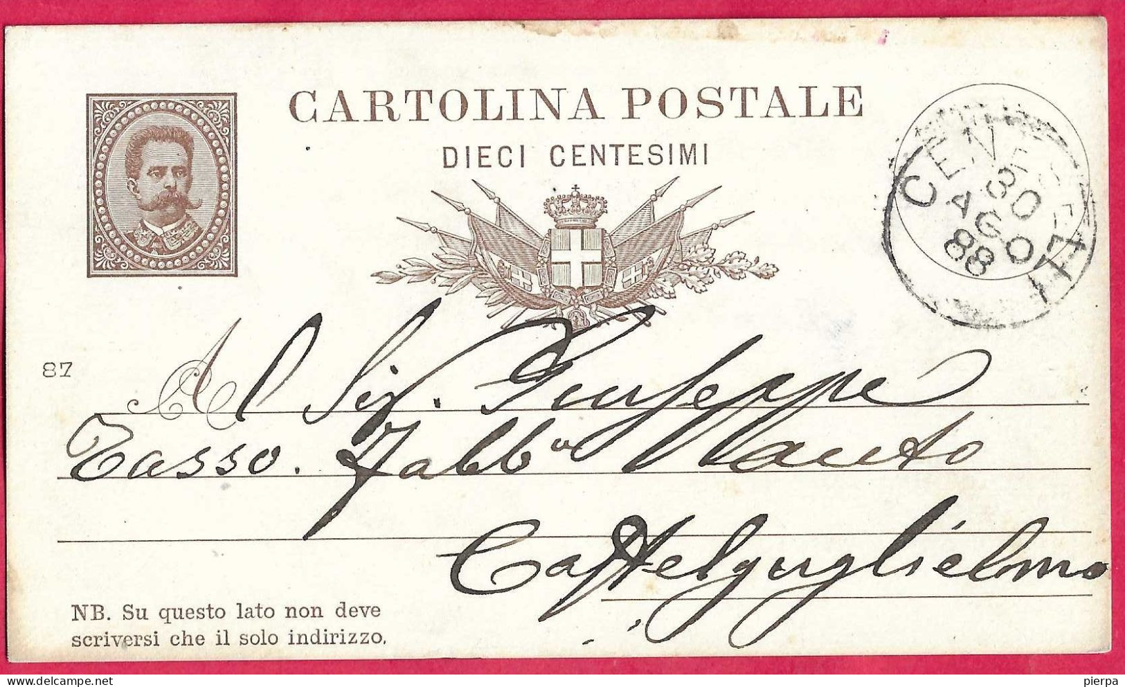 INTERO CARTOLINA POSTALE UMBERTO (INT. 7B/87) - DA CENESELLI*30.AGO.88* PER CASTELGUGLIELMO - Ganzsachen