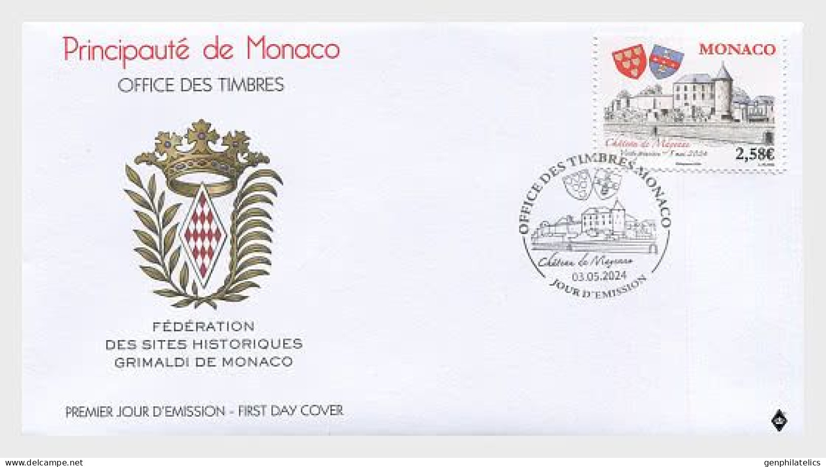 MONACO 2024 ARCHITECTURE. Coat Of Arms. Historical Site Of The Grimaldis Of Monaco/ Mayenne - Fine Stamp FDC - Unused Stamps