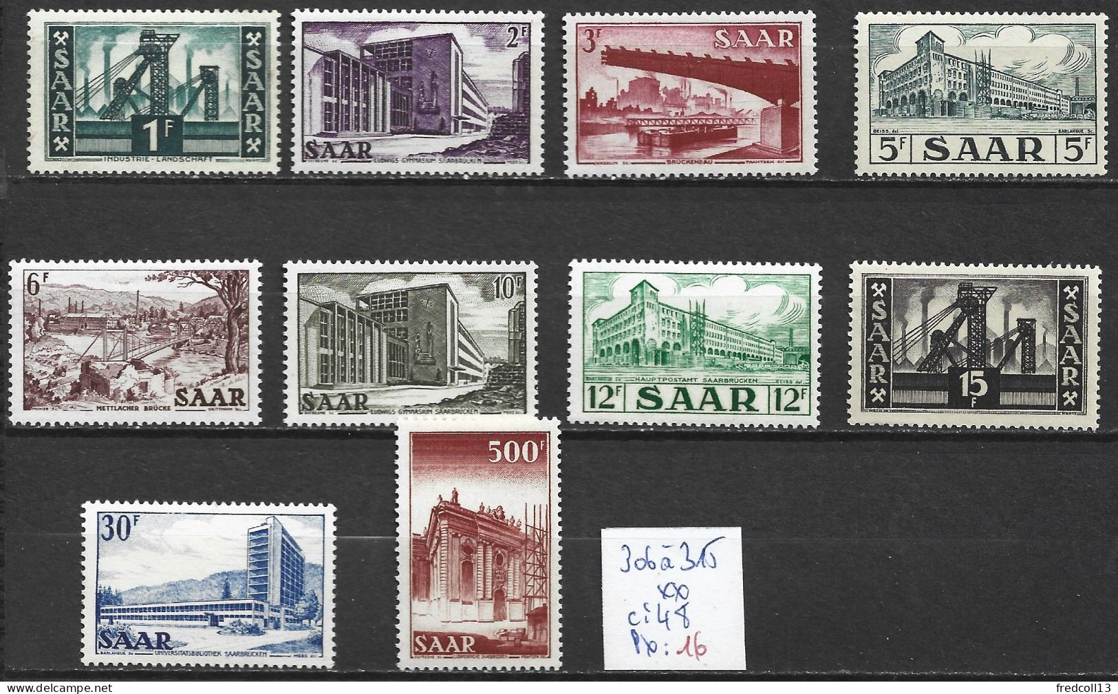 SARRE 306 à 15 ** Côte 48 € - Unused Stamps