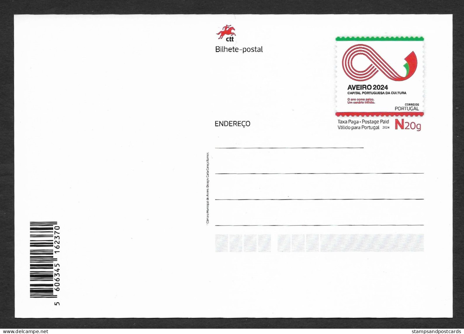 Portugal Entier Postal 2024 Aveiro Capitale Portugaise De La Culture Stationery Aveiro Cultural Capital - Entiers Postaux