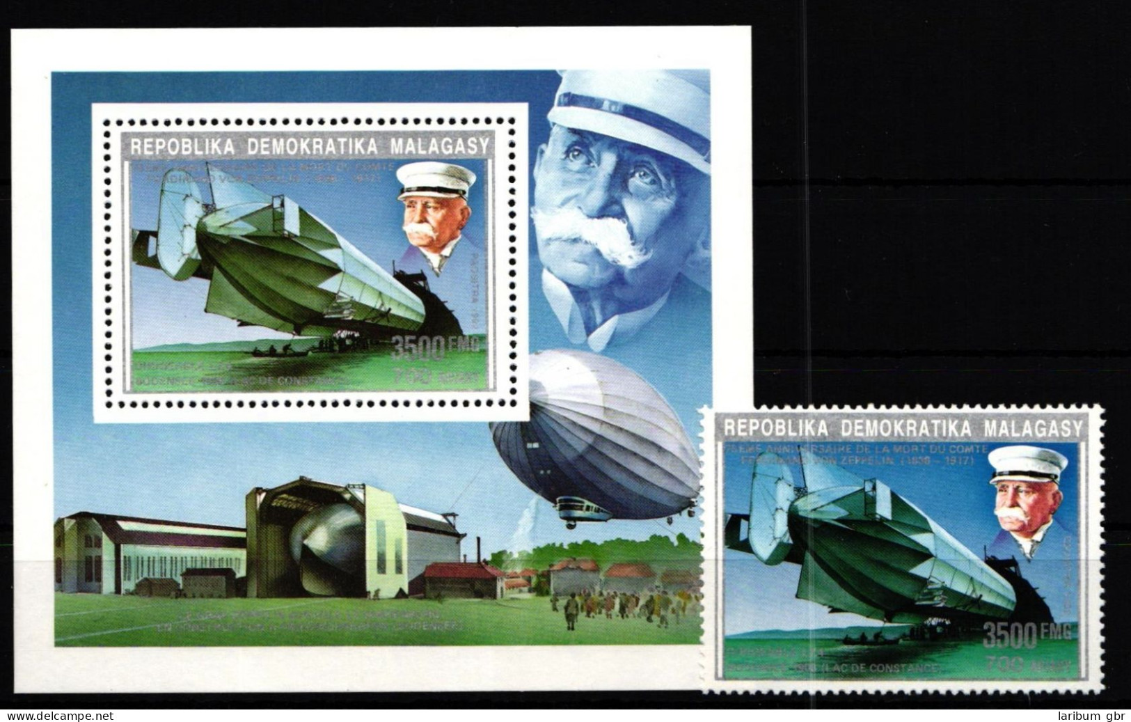 Madagaskar 1396 Und Einzelblock Postfrisch Zeppelin #GY690 - Madagaskar (1960-...)