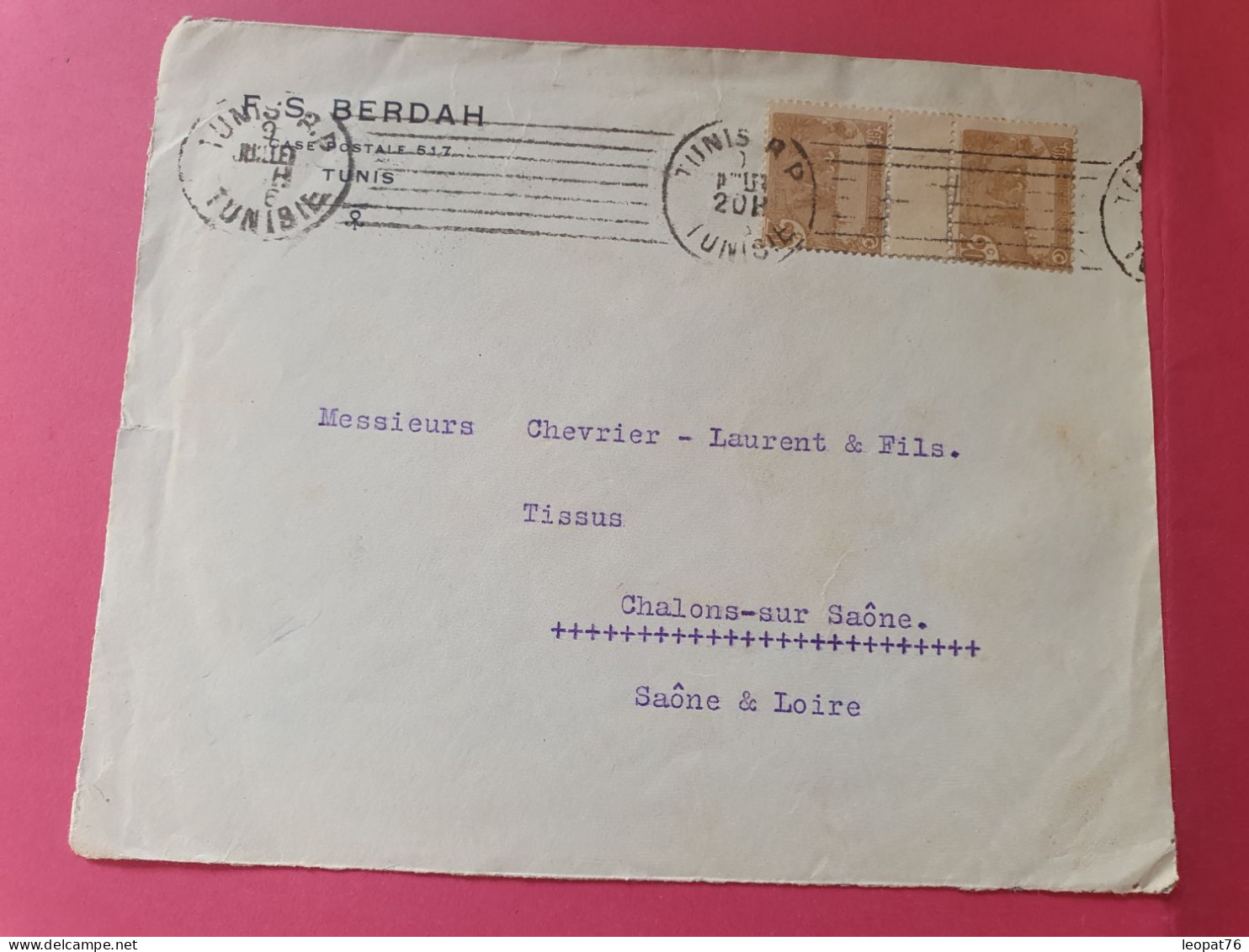 Tunisie - Enveloppe Commerciale De Tunis Pour Chalons Sur Saône En 1926  - Réf 3523 - Brieven En Documenten