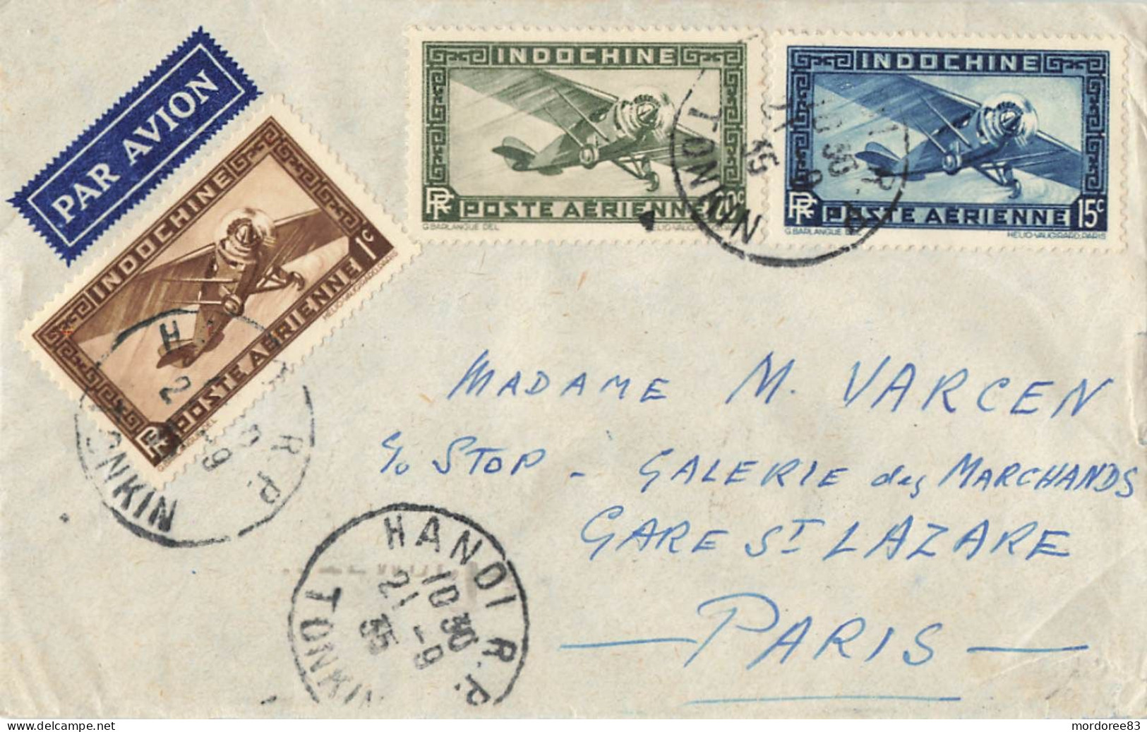 LETTRE AVION HANOI TONKIN 21/9/35 POUR PARIS - Lettres & Documents