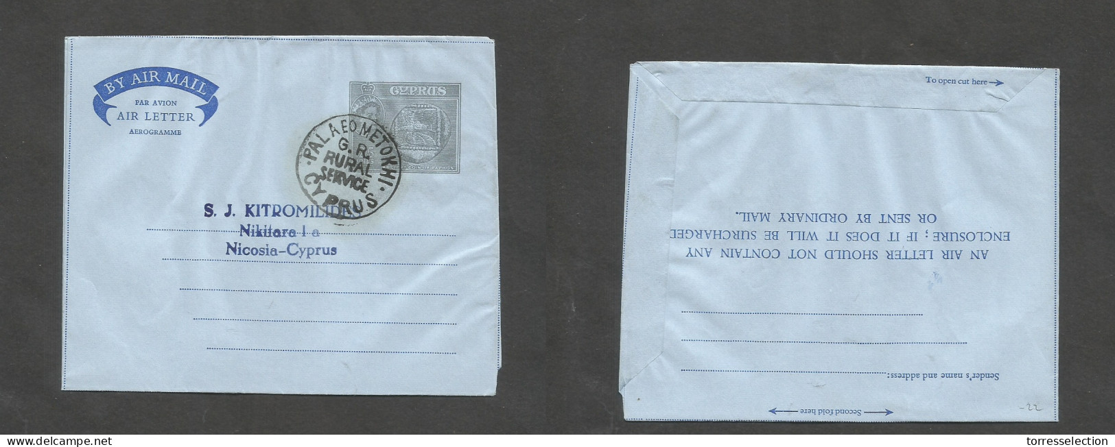 BC - Cyprus. C. 1960. Palaeometokhi - Nicosia. 25m Grey Stationary Lettersheet. Rural Post Cachet (xxx) SALE. - Sonstige & Ohne Zuordnung