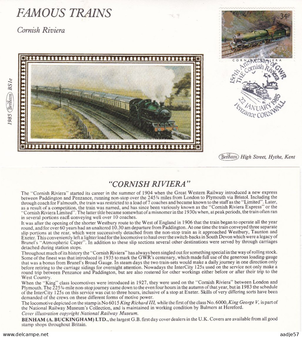 GB Engeland 1985 150 Ann GWR Famous Trains Cornish Riviera 22-01-1985 - Luftpost & Aerogramme