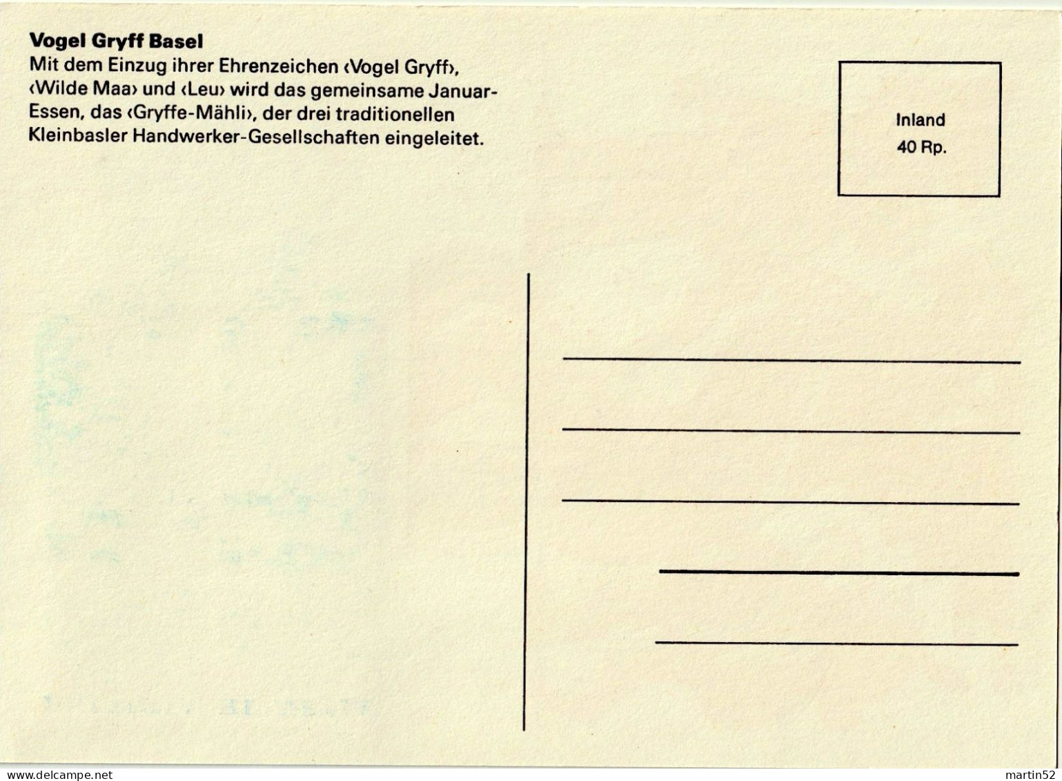 Schweiz Suisse 1978: Zu 601 Mi 1107 Yv 1040 Im Block Auf Maximum-Karte Mit ⊙ BASEL 13.1.1978 VOGEL GRYFF - Karnaval