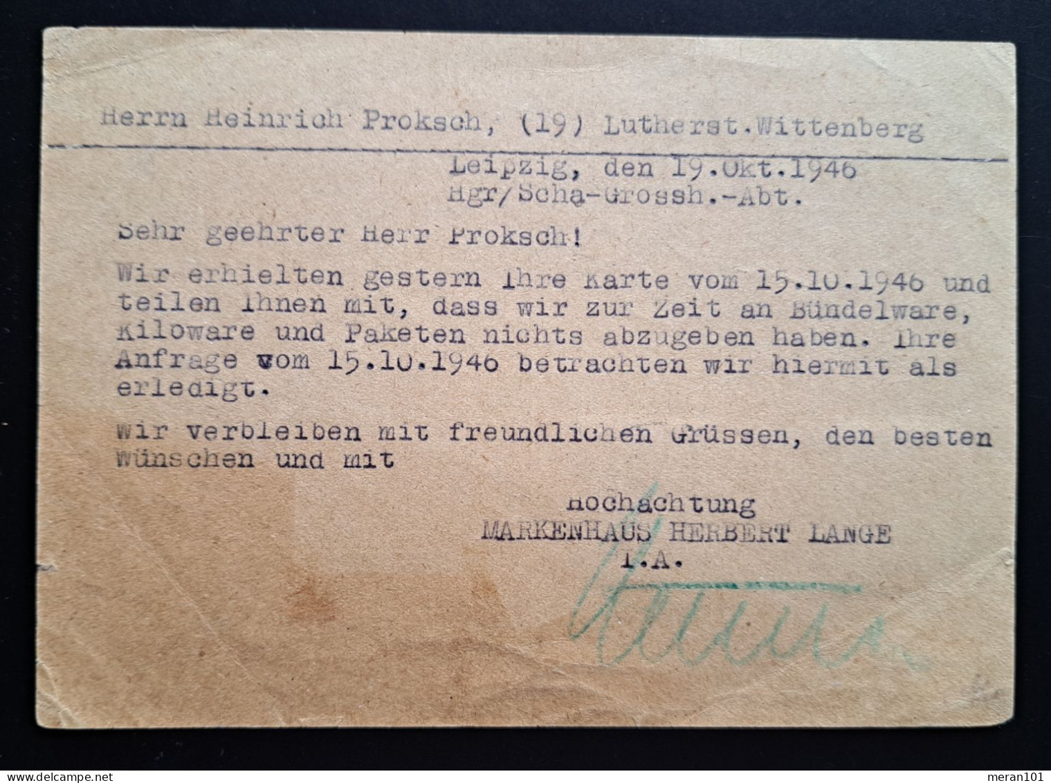 Sachsen 1946, Postkarte P9 Zusatzfrankatur LEIPZIG - Brieven En Documenten