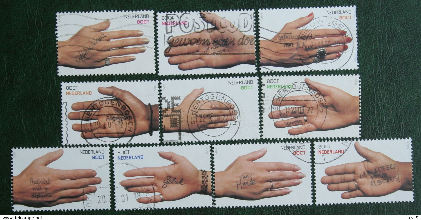 Felicitatiezegels Handen Hands Hände Complete NVPH 1878-1887 (Mi 1776-1785) 2000 Gestempeld USED NEDERLAND NIEDERLANDE - Usados