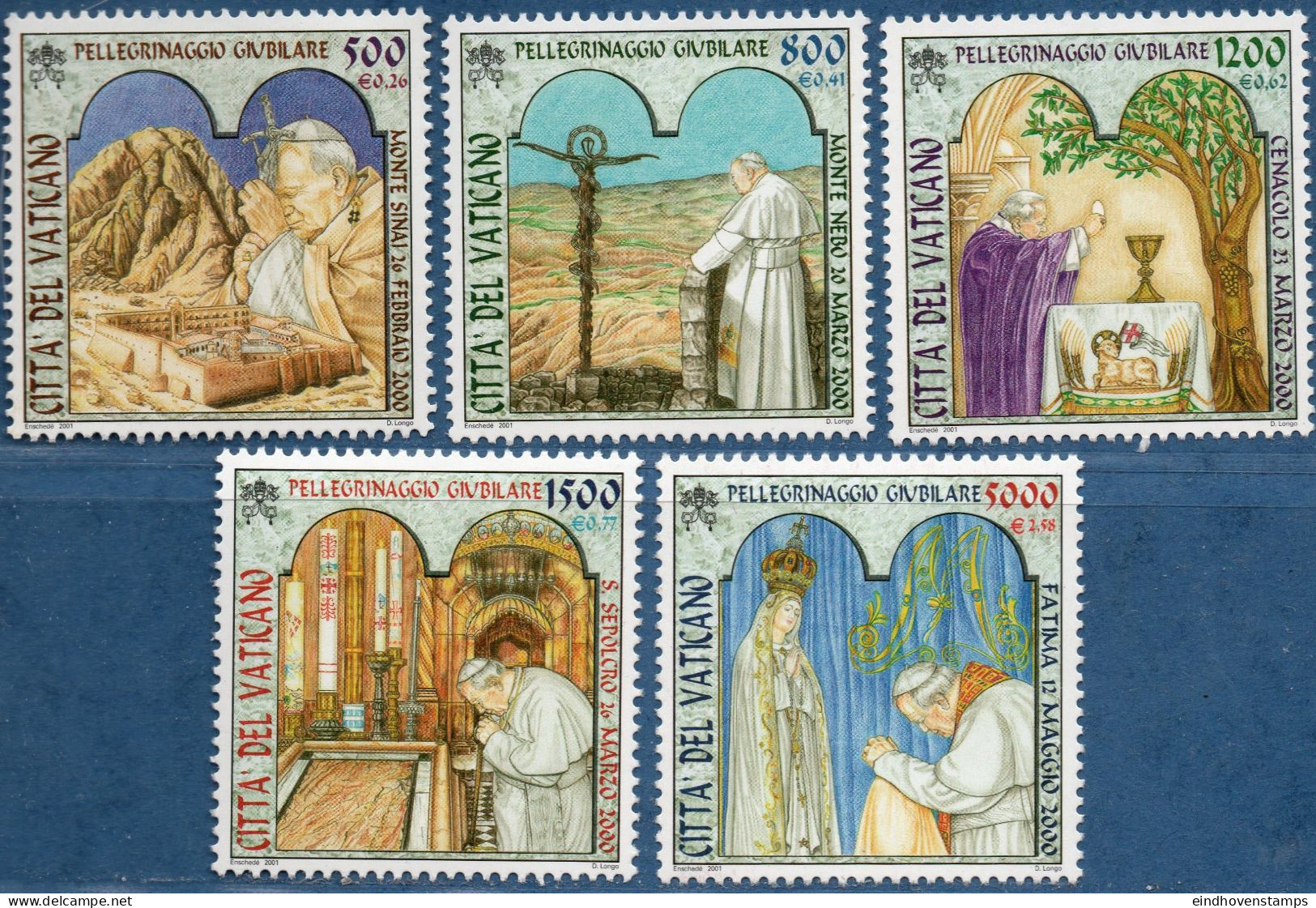 Vatican 2001 Papal Visits 5 Values MNH Mount Sinai, Mount Nabo, Jerusalem, Fatima - Christentum