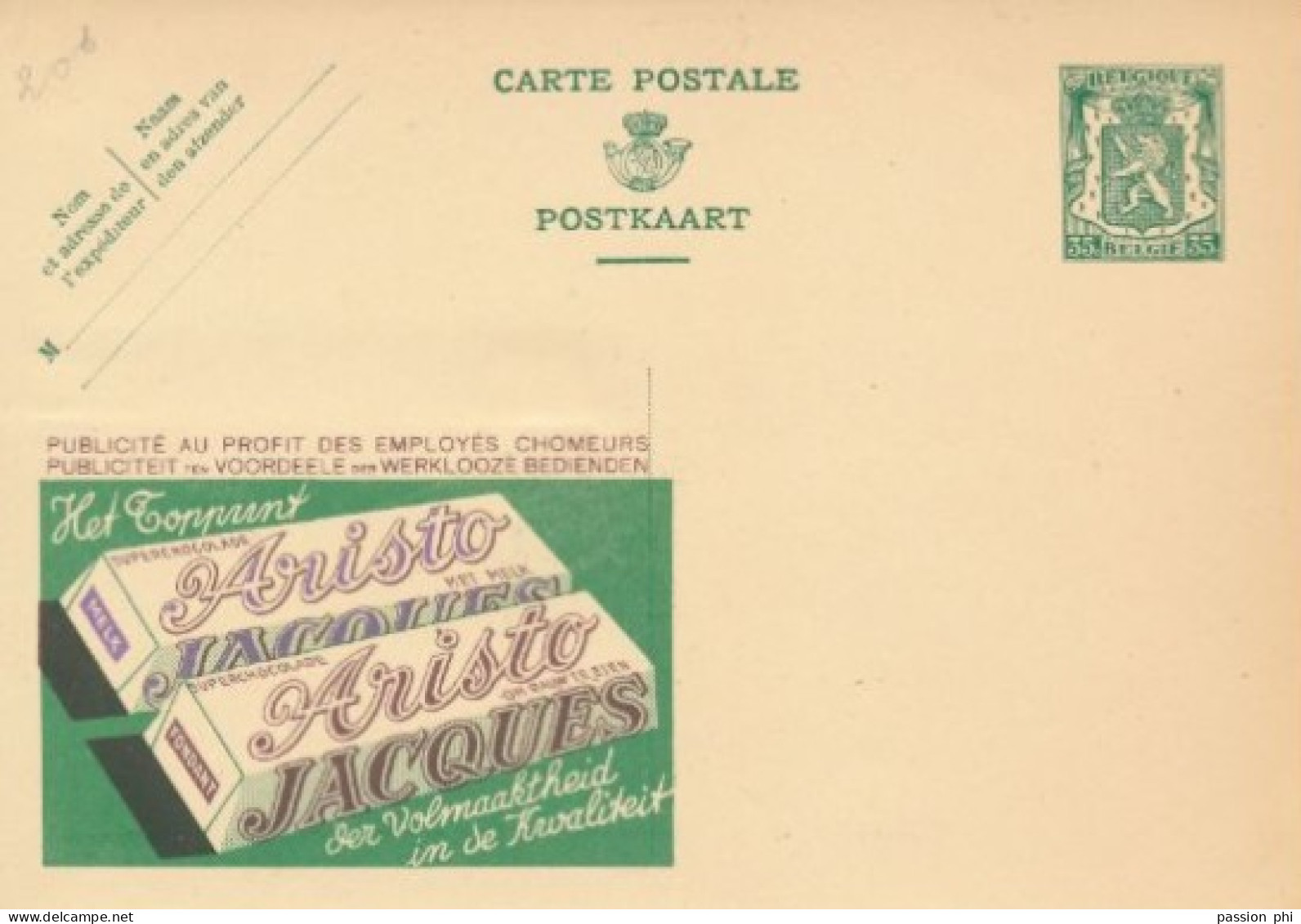 BELGIUM PPS 30C GREEN "SCEAU D'ETAT" SBEP 5 PUBLIBEL 201 ARISTO JACQUES NL UNUSED - Publibels