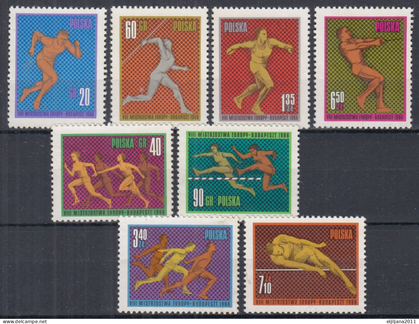 ⁕ Poland / Polska 1966 ⁕ SPORT European Athletic Championships Mi.1680-1687 ⁕ 8v Unused ( NO GUM ) - Neufs