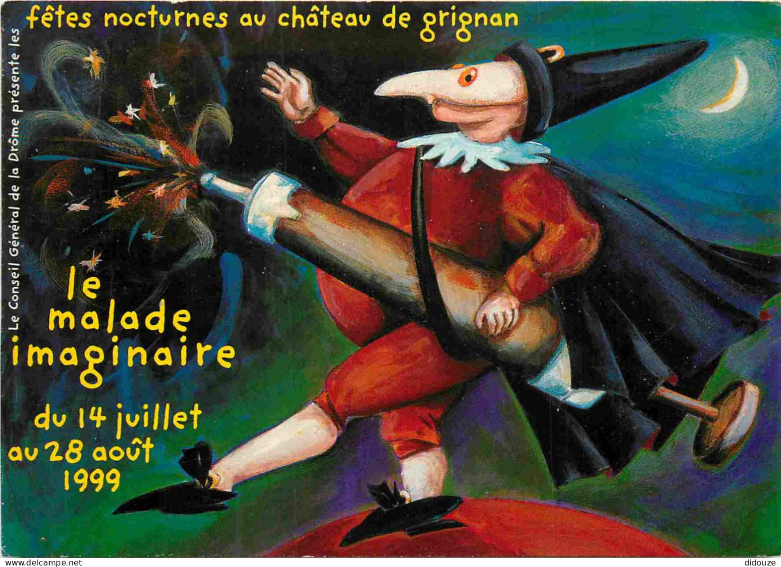 26 - Grignan - Carte Publicitaire Pour Les Fêtes Nocturnes Du Château 1999 - Le Malade Imaginaire - Art Peinture Illustr - Grignan