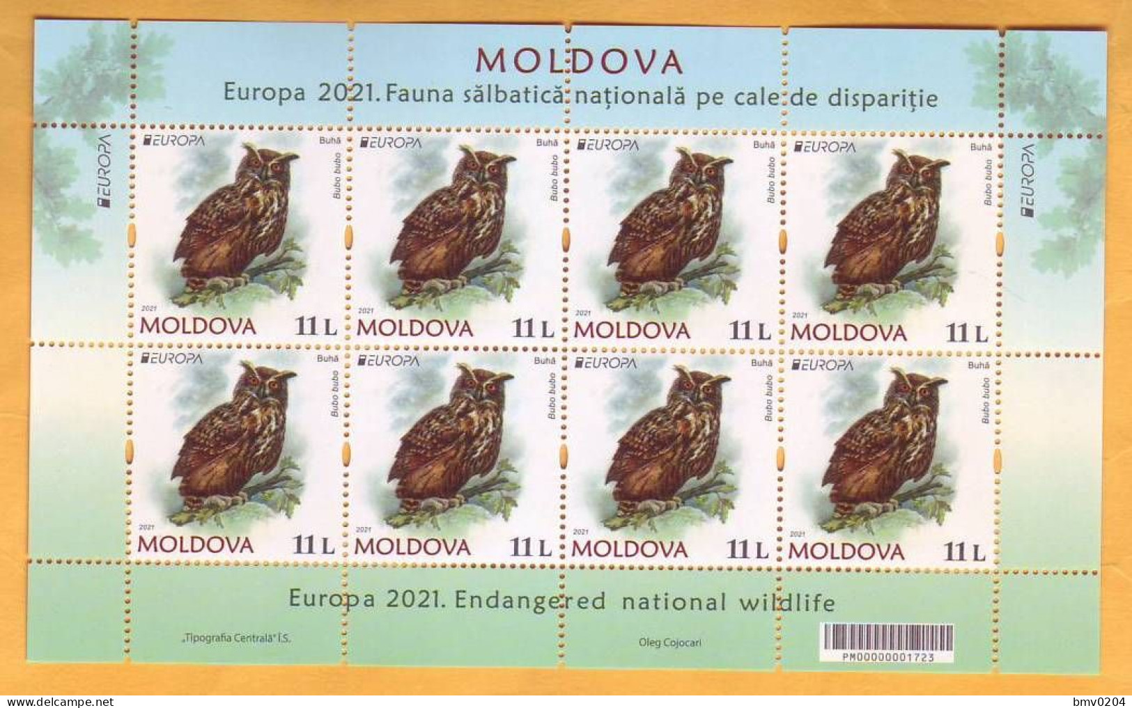 2021 Moldova Moldavie Sheet EUROPA CEPT-2021  Owl, Fauna, Birds. Mint - Moldavië