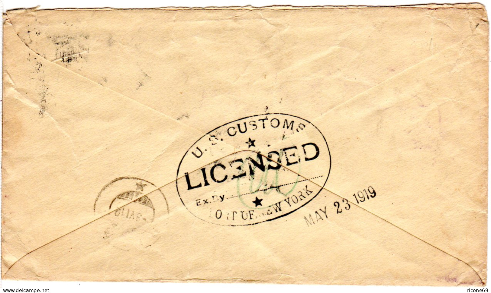 USA 1919, 3 C. M. Perfin Auf 5 C. Bergensfjord Schiffsbrief M. NY Customs Stpl. - Other & Unclassified