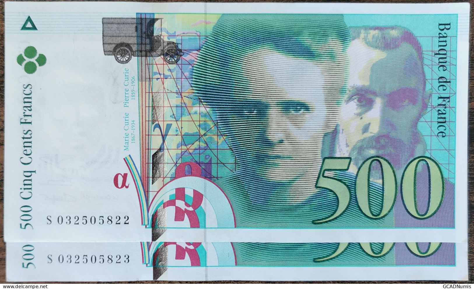 Suite De 2 Billets 500 Francs PIERRE Et MARIE CURIE 1995 - Numéros Consécutifs S032505822 Et 23 - 500 F 1994-2000 ''Pierre Et Marie Curie''