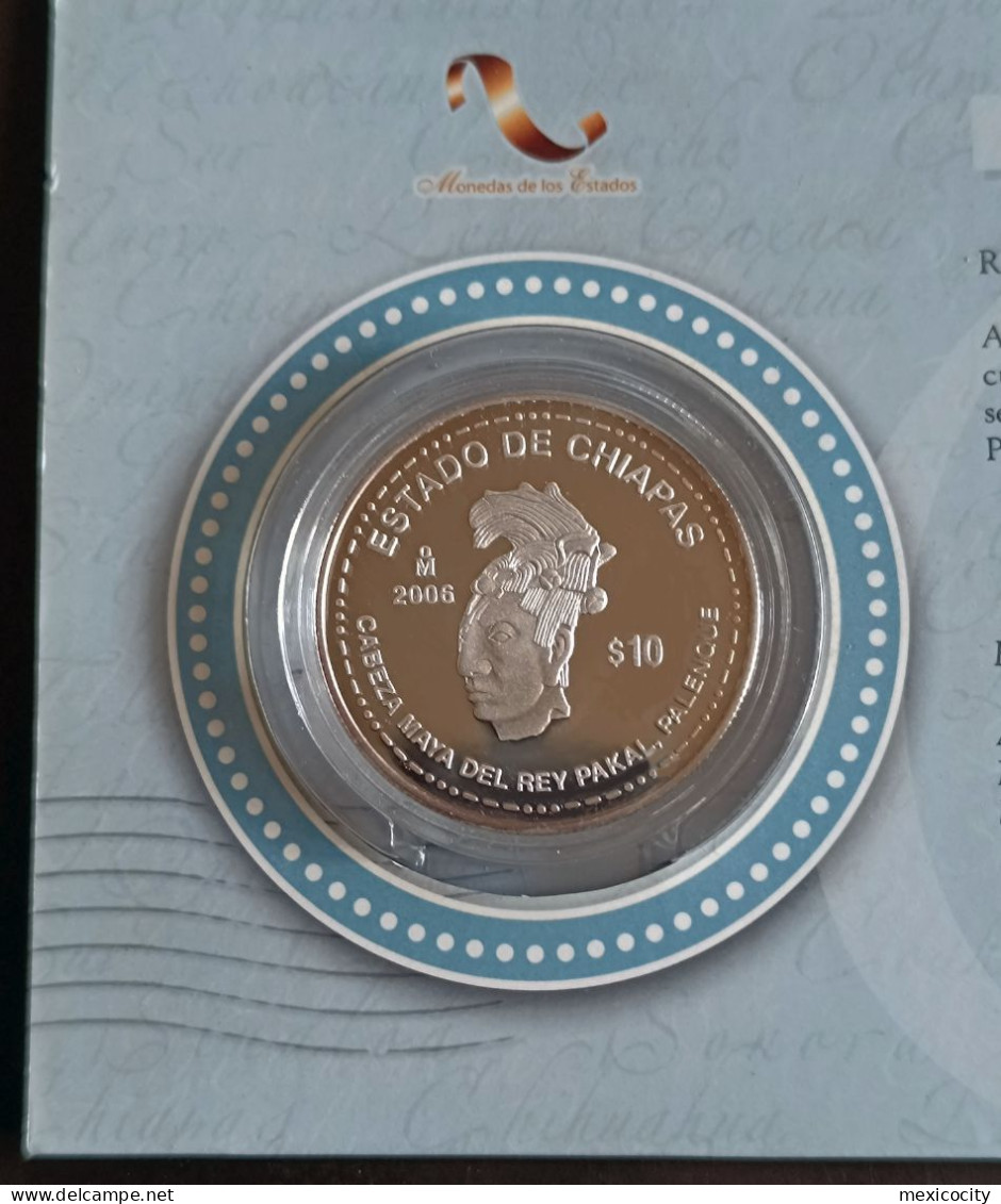 MEXICO 2006 $10 CHIAPAS State Series 2nd. Stage Silver Coin, PROOF In Capsule, Scarce, See Imgs., Nice - Mexique