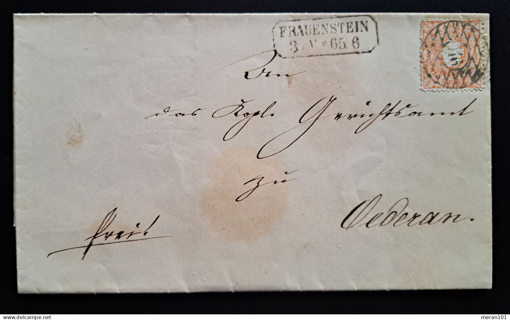 Sachsen 1865, Brief FRAUENSTEIN Nummerngitterstempel 116 - Saxony