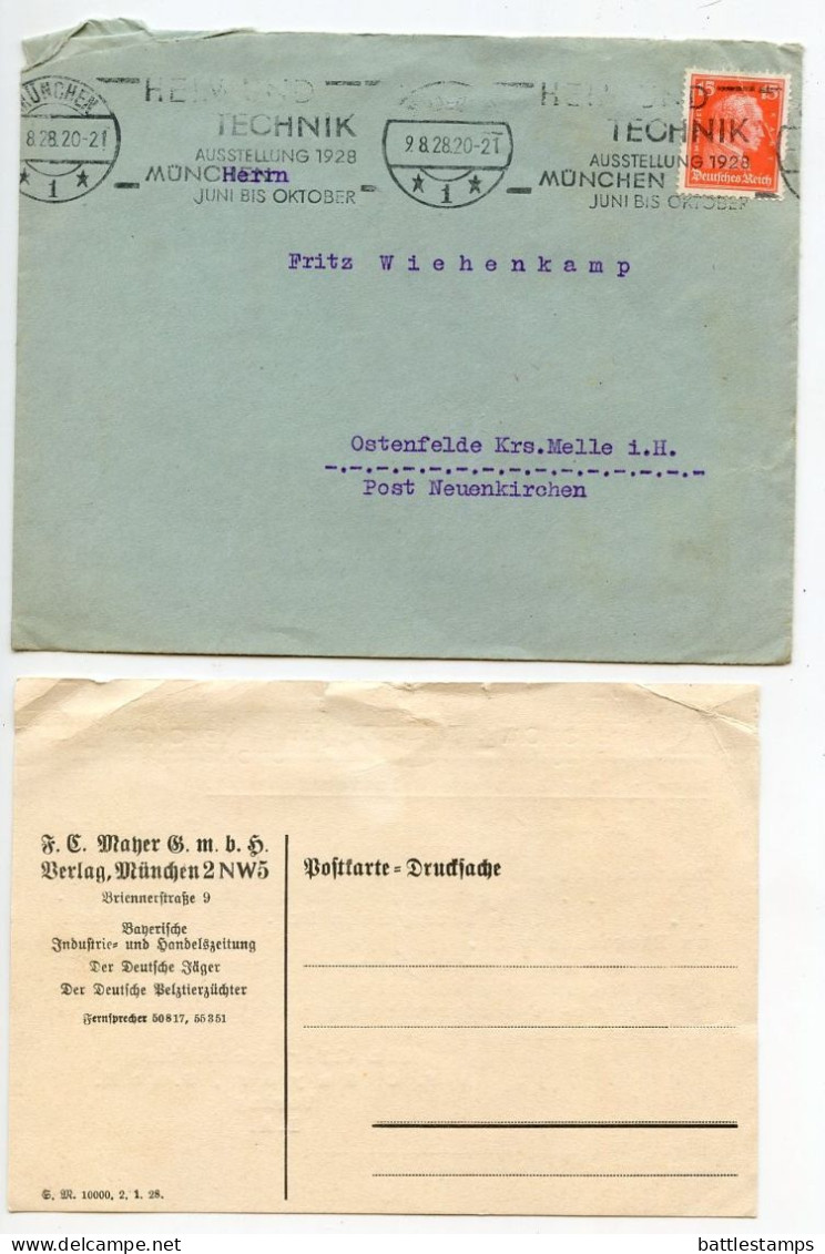 Germany 1928 Cover W/ Reply Postcard; München - F.C. Mayer, “Der Deutsche Pelztierzüchter”; 15pf. Immanuel Kant - Lettres & Documents