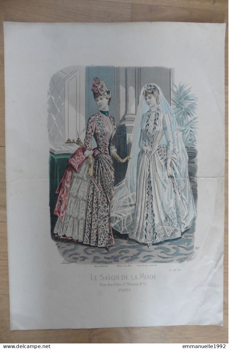 Gravure De Mode Du Journal Le Salon De La Mode 1884 Robe De Mariée - Grand Format 37 X 26 Cm - Estampes & Gravures