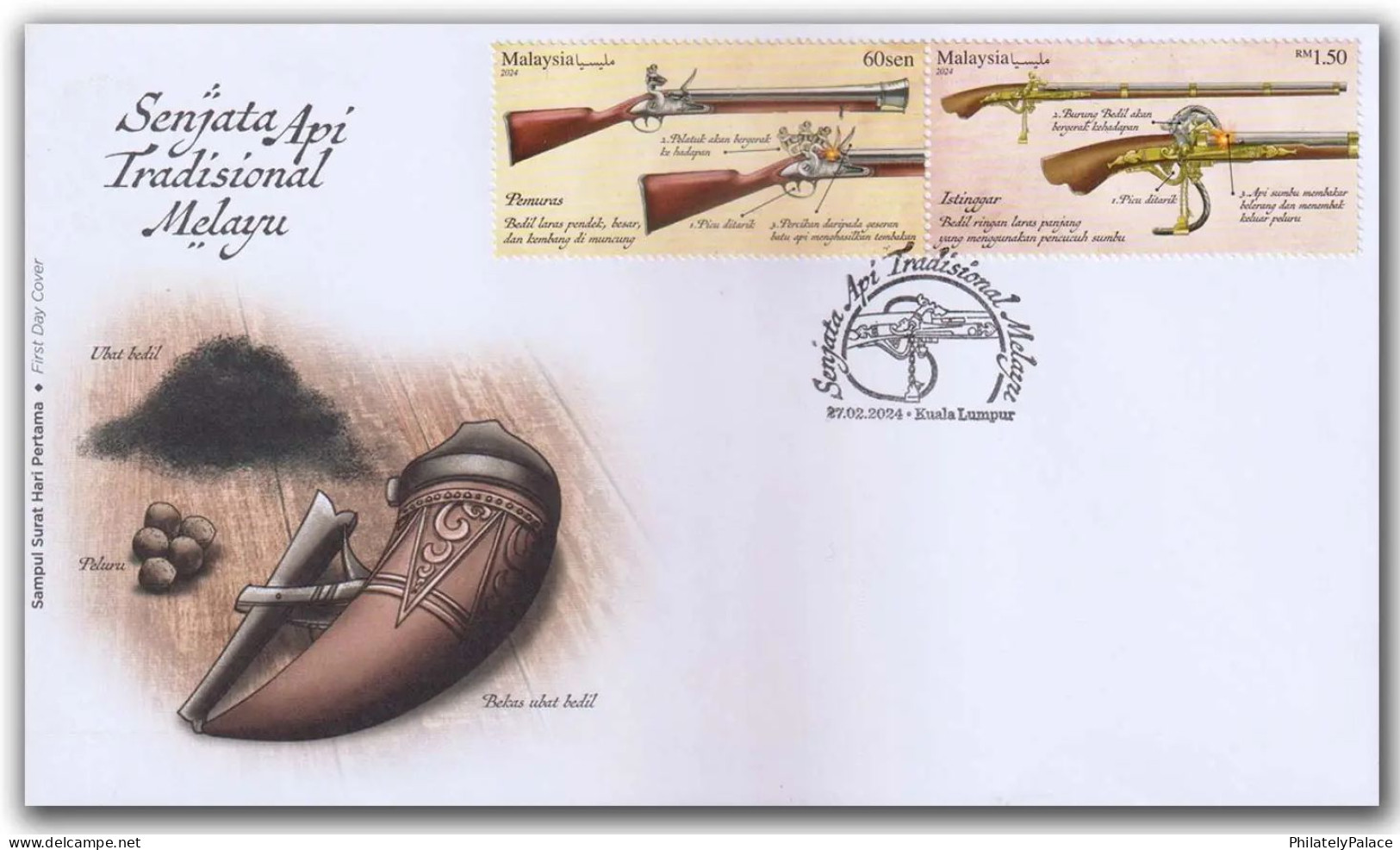 Malaysia 2024 Traditional Firearm,Ammunition,Gun,Powder,Long Barreled ,Fire,Set Of 2,FDC,Cover (**) - Malaysia (1964-...)