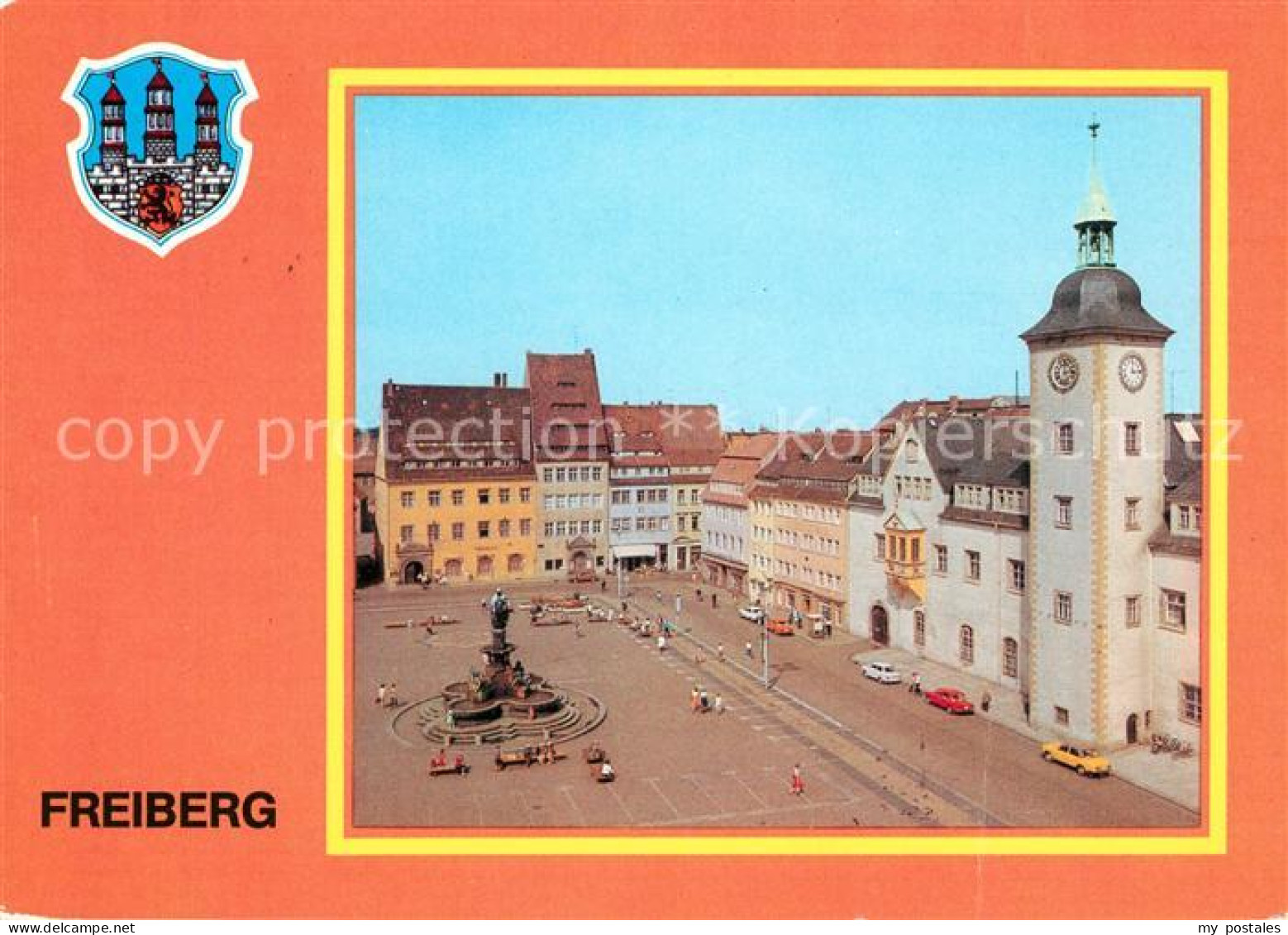 73030045 Freiberg Sachsen Obermarkt Rathaus Brunnendenkmal Freiberg Sachsen - Freiberg (Sachsen)