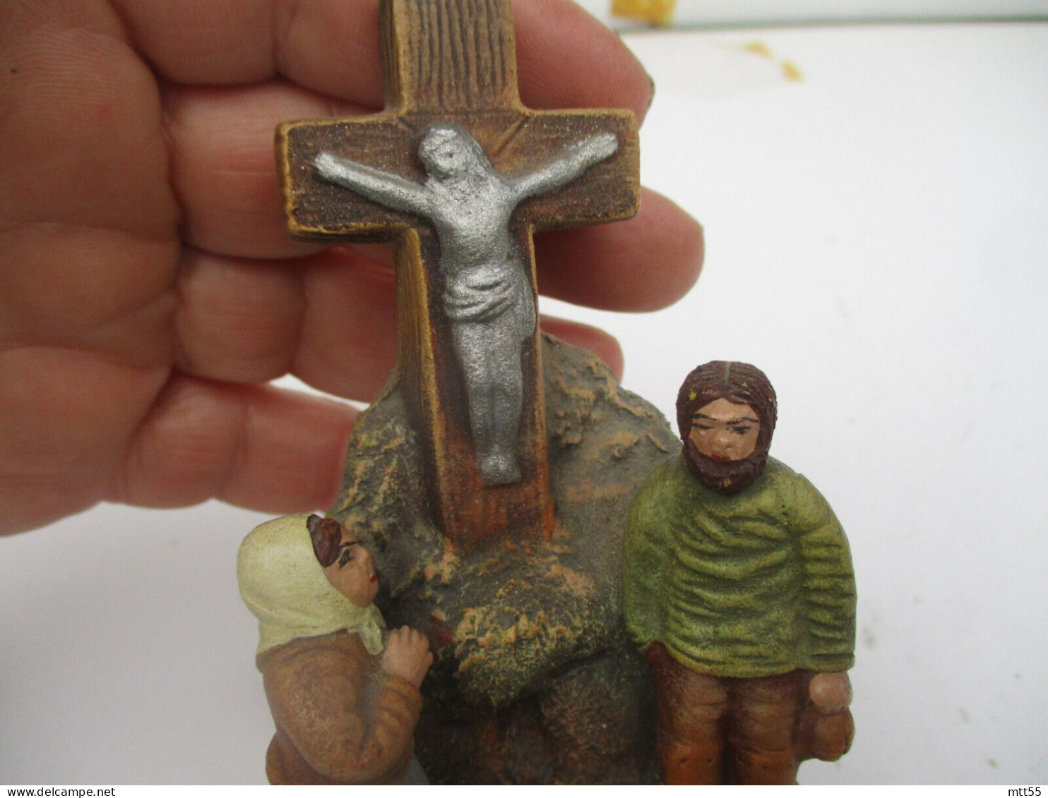 SOUVENIR BORD MER COUPLE PECHEUR PRIERE AVANT LE DEPART CALVAIRE BERCK PLAGE - Arte Popular