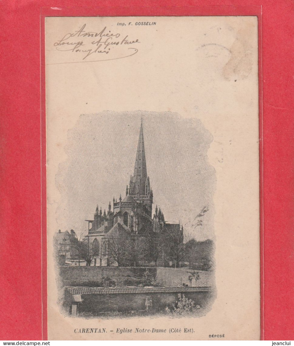 CARENTAN . EGLISE NOTRE-DAME ( Cote Est ) DOS NON DIV AFFR LE 18-2-1904  .  2 SCANNES - Carentan