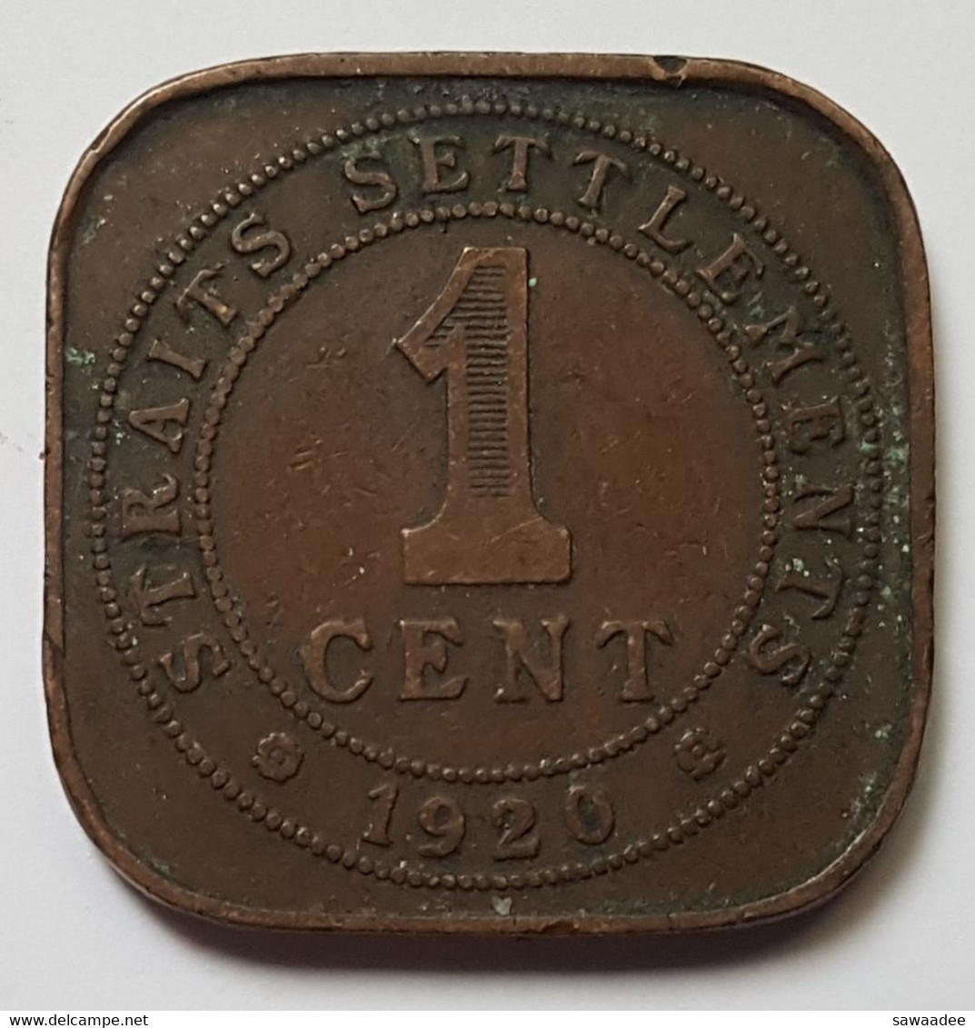 PIECE  ROYAUME UNI - STRAITS SETTLEMENTS - ROI ET EMPEREUR DES INDES GEORGE V - 1920 - 1 CENT - FORMAT CARRE - BRONZE - Colonie